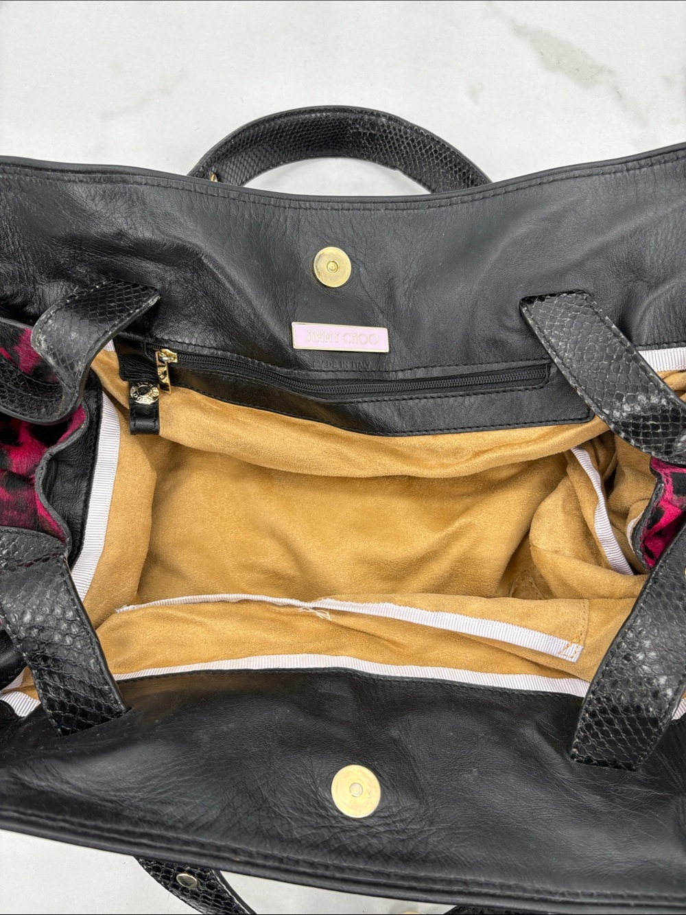 Jimmy Choo Pony Hair Fuchsia and Black Leopard-Print Tote - Picture 8 of 15